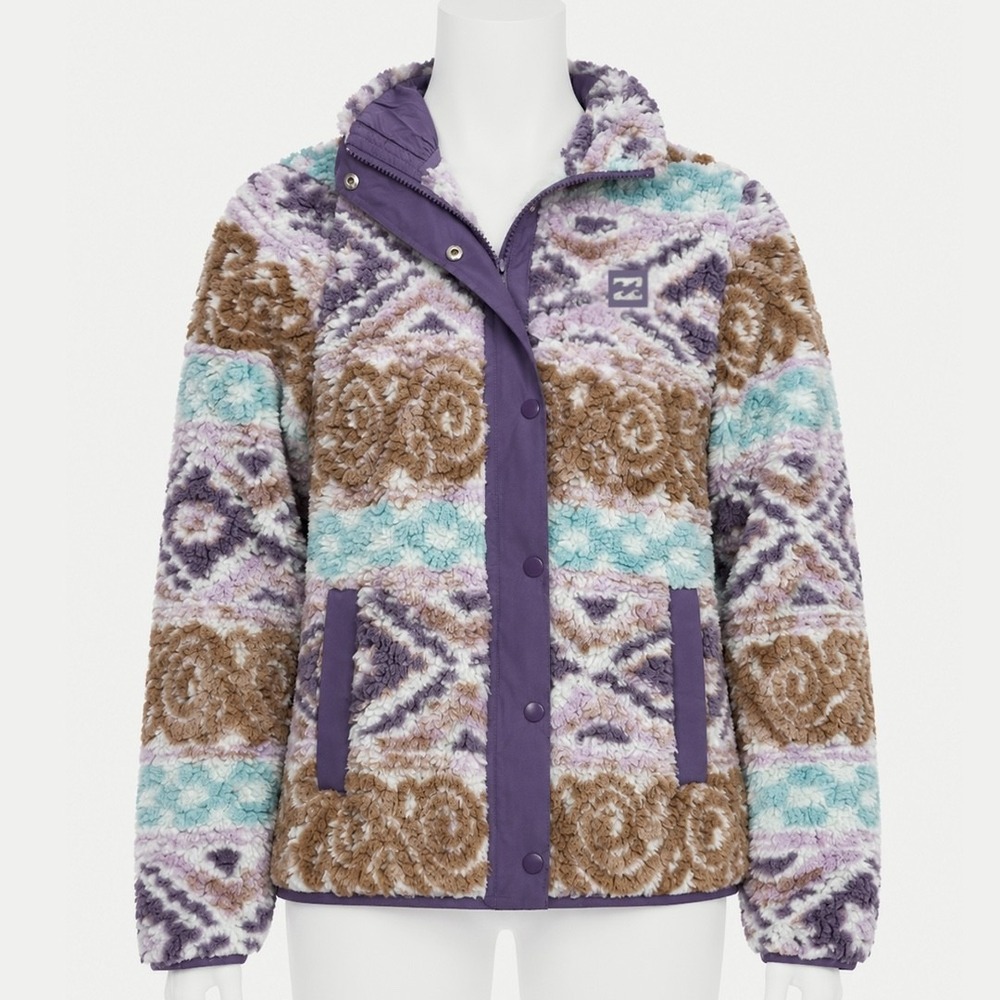 Billabong Full Zip & Snap Sherpa Jacket - NWT Womens Large Multi - #49792-CL2